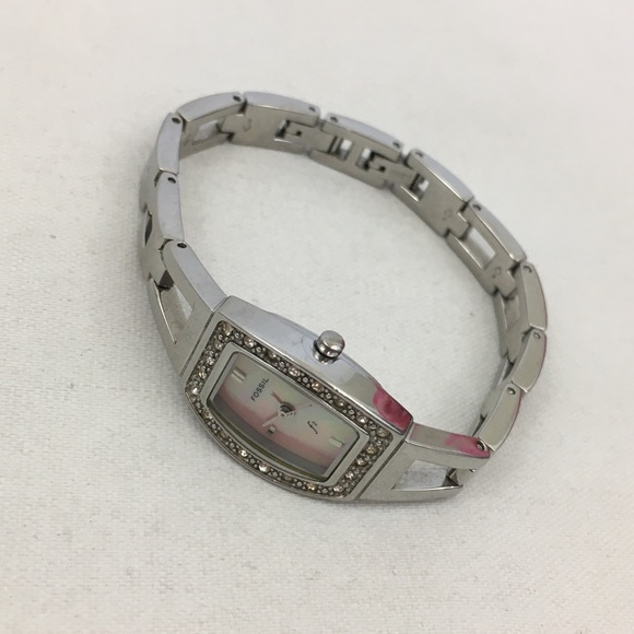 Vintage Fossil Mother of Pearl CZ Rhinestones Stainless Strap Watch - Picture 3 of 9